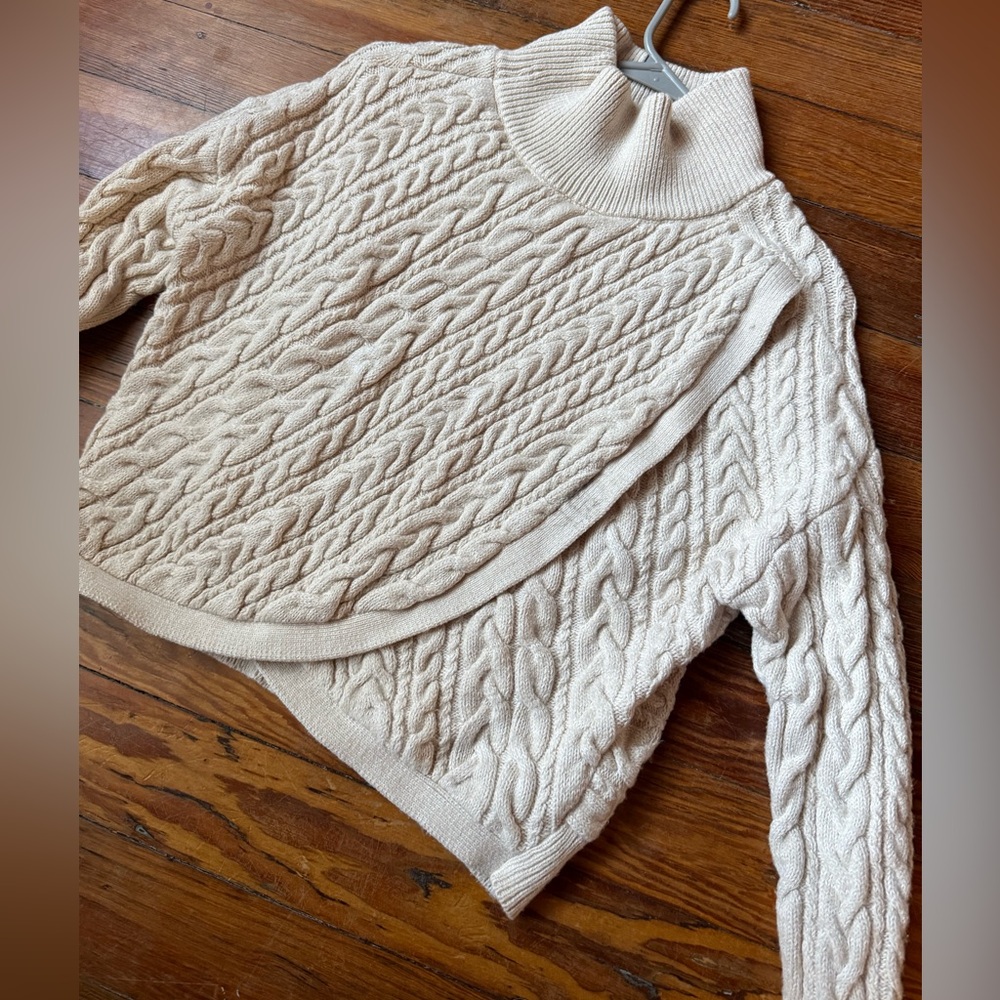 Express cable knit cream sweater turtleneck, open back design super soft!